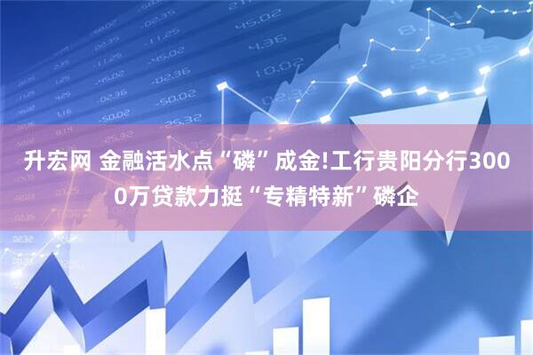 升宏网 金融活水点“磷”成金!工行贵阳分行3000万贷款力挺“专精特新”磷企